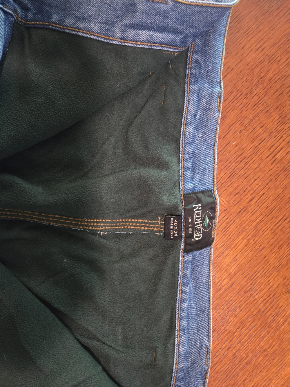 RedHead Men's Blue Denim Jeans with Green Lining